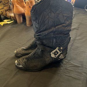 Vintage A J Valenci 1980's Women's Black Cowboy Boots Metal Toes & Heel 6 #341